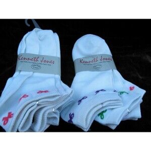 NEW (6 PAIRS) KENNETH JONES WOMEN'S ANKLE WHITE (COLOR EDGINGS) SOCKS SIZE 9-11